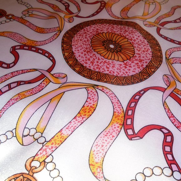 Vintage Scarf 19" Square Satin pink neckerchief retro summer - Picture 4 of 5